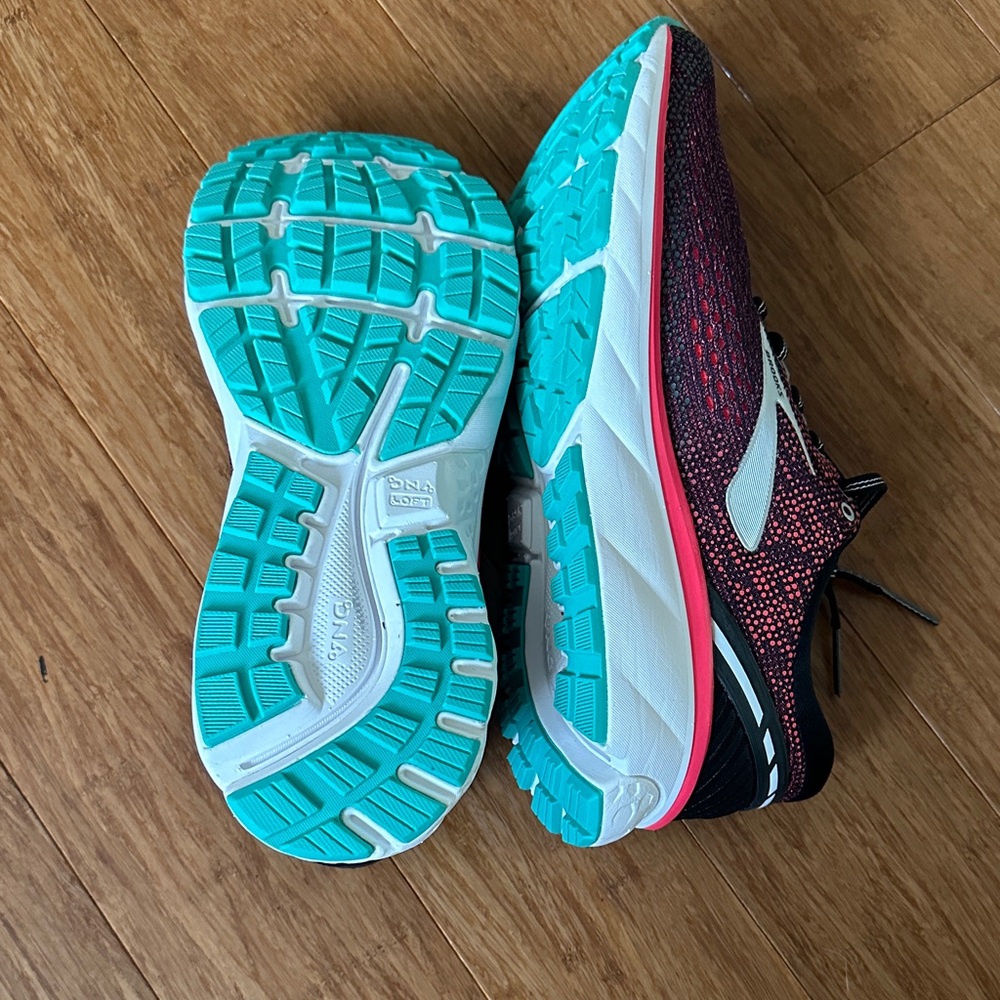 Brooks Women's Running Sneakers — Pink and Black with Teal Accents - Picture 3 of 4